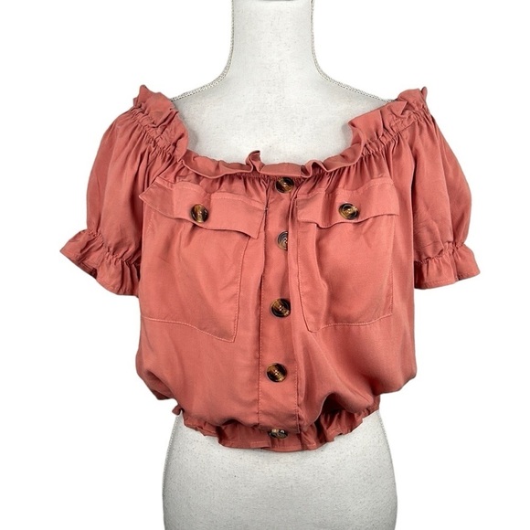 J for Justify Boho  Mauve Ruffle Peasant Top Size Medium - Picture 1 of 5